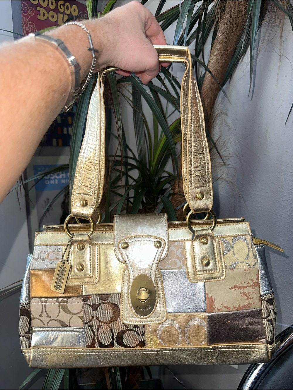 Vintage Coach Gold Patchwork Shoulder Bag
